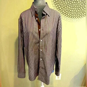 Pronto Uomo - Men’s Button up shirt brown and blue stripes- Size Large